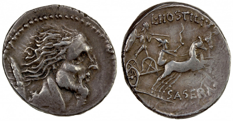 ROMAN REPUBLIC: L. Hostilius Saserna, moneyer, AR denarius (3.95g), Rome, 48 BC,...