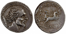 ROMAN REPUBLIC: L. Hostilius Saserna, moneyer, AR denarius (3.95g), Rome, 48 BC, Crawford-448/2a, Sydenham-952, head of Gallic captive right, Gallic s...