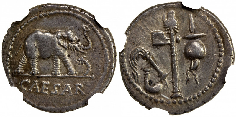 ROMAN IMPERATORIAL PERIOD: Julius Caesar, AR denarius (3.88g), travelling milita...