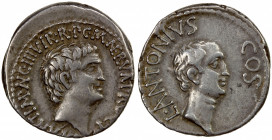 ROMAN IMPERATORIAL PERIOD: Marc Antony with Lucius Antony, as triumvir, AR denarius (3.82g), Ephesus, summer 41 BC, Crawford-517/5a, Sydenham-1185, mo...