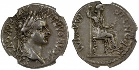ROMAN EMPIRE: Tiberius, 14-37 AD, AR denarius (3.81g), Lugdunum (Lyon), RIC-30, Biblical "Tribute Penny" type, laureate head right, TI CAESAR DIVI AVG...