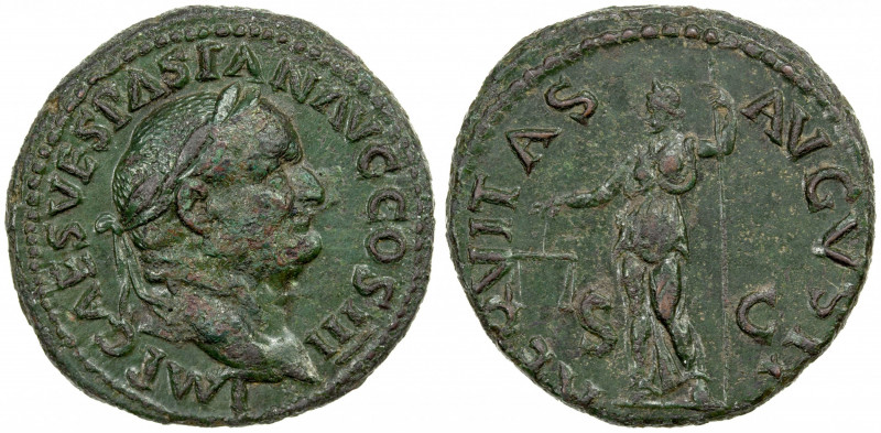 ROMAN EMPIRE: Vespasian, 69-79 AD, AE as (10.11g), Rome, 71 AD, RIC-287, laureat...