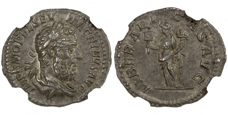 ROMAN EMPIRE: Macrinus, 217-218 AD, AR denarius (2.97g), Rome, RIC-78a, laureate...