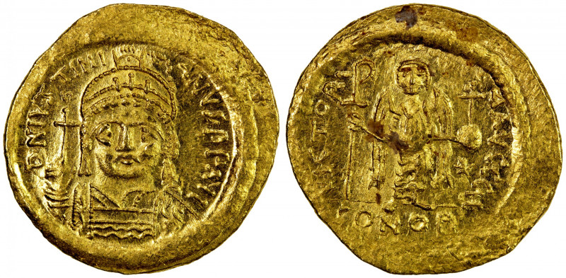 BYZANTINE EMPIRE: Justinian I, 527-565, AV solidus (4.48g), Constantinople, S-14...