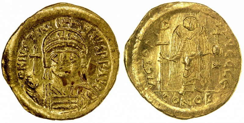 BYZANTINE EMPIRE: Justinian I, 527-565, AV solidus (4.44g), Constantinople, S-14...