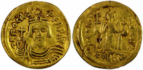 BYZANTINE EMPIRE: Phocas, 602-610, AV solidus (4.08g), Constantinople, S-618, bust facing, wearing crown without pendilla // angel facing, holding lon...