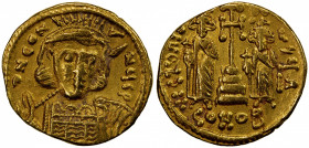 BYZANTINE EMPIRE: Constantine IV Pogonatus, with Heraclius and Tiberius, 668-685, AV solidus (4.23g), Constantinople, S-1154, 4th officina, diademed, ...