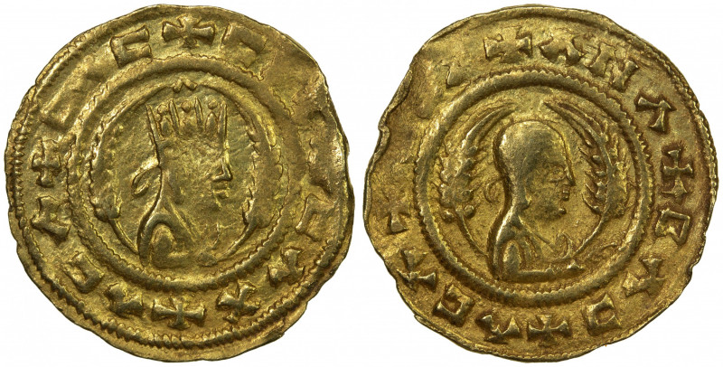AXUM: Ebana, 5th century, AV unit (1.61g), M&J-71, crowned bust between wheat-st...