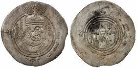 ARAB-SASANIAN: Samura b. Jundab, ca. 672-673, AR drachm (3.77g), DAP (Fasâ), AH43 (frozen), A-9, actually struck circa AH53-54, the years of Samura's ...