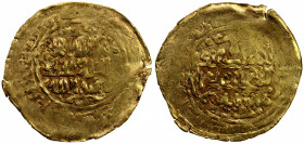 GREAT MONGOLS: temp. Chingiz Khan, 1206-1227, AV dinar (4.41g), Badakhshan, ND, A-A1967, same obverse die as Zeno-52642, kalima // the caliph al-Nasir...