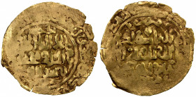 GREAT MONGOLS: temp. Chingiz Khan, 1206-1227, AV dinar (3.10g), Badakhshan, ND, A-A1967, same obverse die as Zeno-52642, kalima // the caliph al-Nasir...