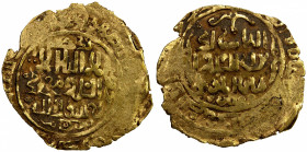 GREAT MONGOLS: temp. Chingiz Khan, 1206-1227, AV dinar (2.87g), Badakhshan, ND, A-A1967, same obverse die as Zeno-52642, kalima // the caliph al-Nasir...
