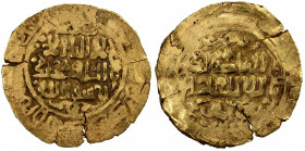 GREAT MONGOLS: temp. Chingiz Khan, 1206-1227, AV dinar (4.88g), Badakhshan, ND, A-A1967, same obverse die as Zeno-52642, kalima // the caliph al-Nasir...