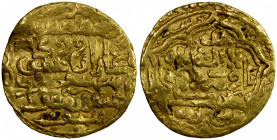 ILKHAN: Ghazan Mahmud, 1295-1304, AV dinar (4.30g), Yazd, DM, A-2170, standard type, with Uighur obverse together with name in Arabic & 'Phags-Pa char...