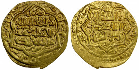 ILKHAN: Abu Sa'id, 1316-1335, AV dinar (8.49g), Madinat Tabriz, AH718, A-2194, type B, overstruck on uncertain type of Uljaytu (either his type B or C...
