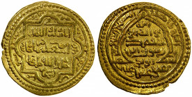 ILKHAN: Abu Sa'id, 1316-1335, AV dinar (9.43g), Kazirun, AH719, A-2198, type C, with the mint epithet Abu Ishaq below the obverse field, one small scr...