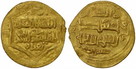 ILKHAN: Taghay Timur, 1336-1353, AV dinar (3.76g), Baghdad, AH741, A-L2233, type IB, very common for silver, very rare for gold, date weak, but certai...