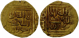 TIMURID: Anonymous, ca. 15th century, AV dinar (4.65g), ND, totally anonymous, only the Sunni kalima and the names of the 4 Rashidun, identical obvers...