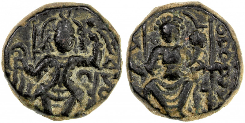 KUSHAN: "Vasu", late 3rd century, AE unit (4.74g), Mitch-3568/69, king enthroned...