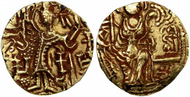 KIDARITE: Kidara, 4th/5th century, AV dinar (7.57g), Mitch-3620, king standing, KuShaNa left, KiDaRa below his arm, and KaPaN lower left // Ardoksho e...