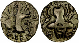 KIDARITE: Tarapira (Tarapra), late 6th century, debased AV dinar (7.49g), Mitch-3637, stylized design: standing king // Ardoksho, from the region of J...