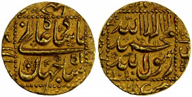 MUGHAL: Shah Jahan I, 1628-1658, AV mohur (10.99g), Burhanpur, AH1050, KM-260.6, choice EF.
Estimate: $650-750