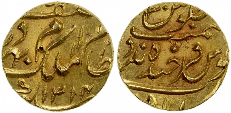 HYDERABAD: Mir Mahbub Ali Khan, 1869-1911, AV ½ ashrafi (5.29g), Farkhanda Bunya...