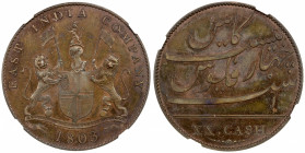 MADRAS PRESIDENCY: AE 20 cash, 1803, KM-321, Prid-190, East India Company issue, proof struck at Matthew Boulton's Soho Mint, Birmingham, NGC graded P...