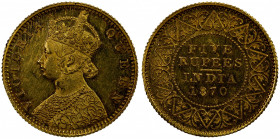BRITISH INDIA: Victoria, Queen, 1837-1876, AV 5 rupees, 1870(c), KM-476, S&W-4.22, proof restrike.
Estimate: $4000-6000