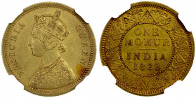 BRITISH INDIA: Victoria, Queen, 1837-1876, AV mohur, 1862(c), KM-480, NGC graded AU58.
Estimate: $1200-1600