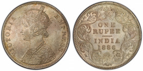 BRITISH INDIA: Victoria, Empress, 1876-1901, AR rupee, 1886-B, KM-492, S&W-6.93, a wonderful lightly toned example! PCGS graded MS64.
Estimate: $200-...