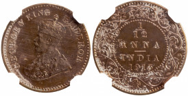 BRITISH INDIA: George V, 1910-1936, AE 1/12 anna, 1913(c), KM-509, Bombay Mint proof restrike, NGC graded Proof 62 RD.
Estimate: $300-400