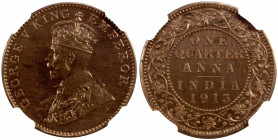 BRITISH INDIA: George V, 1910-1936, AE ¼ anna, 1913(c), KM-512, Bombay mint proof restrike, NGC graded Proof 62 RD.
Estimate: $300-400