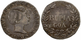 GOA: Pedro V, 1853-1861, AR rupia (10.96g), 1856, KM-279, well struck, nice coloration, VF.
Estimate: $160-220
