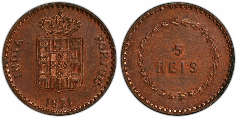 PORTUGUESE INDIA: Luiz I, 1861-1889, AE 5 reis, 1871, KM-302, a wonderful red lu...