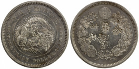CHINESE CHOPMARKS: JAPAN: Meiji, 1868-1912, AR trade dollar, year 9 (1876), Y-14, JNDA-01-12, with several large Chinese merchant chopmarks, light sur...