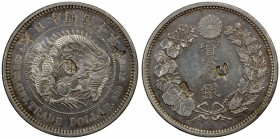 CHINESE CHOPMARKS: JAPAN: Meiji, 1867-1912, AR trade dollar, year 10 (1877), Y-14, 2 large Chinese merchant chopmarks on both sides, light tone, EF, e...