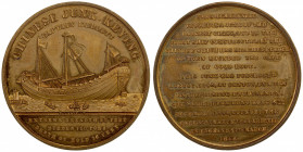 CHINA: Empire, AE medal, 1848, BHM-2320, 45mm, bronze medal by Thomas Halliday: "Voyage of the Junk Keying", port broadside view of the junk, mainsail...
