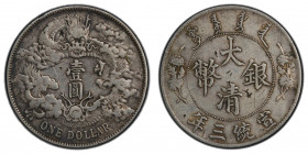 CHINA: Hsuan Tung, 1909-1911, AR dollar, year 3 (1911), Y-31, L&M-37, without dot & flame variety, graffiti, PCGS graded EF details.
Estimate: $300-4...