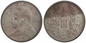 CHINA: Republic, AR dollar, year 3 (1914), Y-329, L&M-63, Yuan Shi Kai in military uniform, recut stars in epaulet, 'triangle' stroke connected in cha...