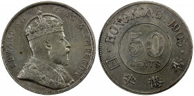 HONG KONG: Edward VII, 1901-1910, AR 50 cents, 1905, KM-15, cleaned, EF.
Estimate: $100-150