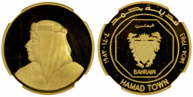 BAHRAIN: Isa bin Salman, 1961-1999, AV 10 dinars, 1983/AH1404, KM-15, commemorating the opening of Hamad Town (now listed as KM-X3), NGC graded PF64 U...