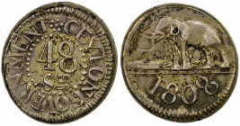 CEYLON: George III, 1760-1820, AR 48 stivers, 1808, KM-77, uneven toning, Elephant left on reverse, EF, ex Joe Sedillot Collection.
Estimate: $250-35...
