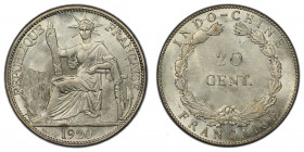 FRENCH INDOCHINA: AR 20 centimes, 1920-A, KM-15, Lec-218, a wonderful quality example! PCGS graded MS64.
Estimate: $150-250