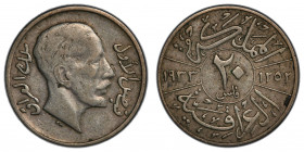 IRAQ: Faisal I, 1921-1933, AR 20 fils, 1933/AH1252, KM-99, die engraver's error with the Hijri date of 1252 instead of 1352, PCGS graded VF35.
Estima...