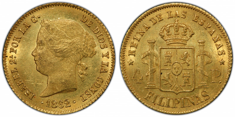 PHILIPPINES: Isabel II, 1833-1868, AV 4 pesos, 1862, KM-144, an attractive lustr...