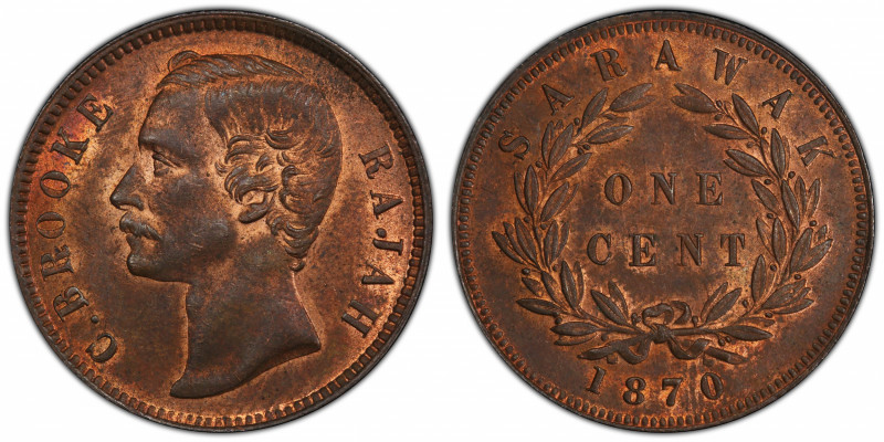 SARAWAK: Charles J. Brooke, 1868-1917, AE cent, 1870, KM-6, a lovely lustrous ex...