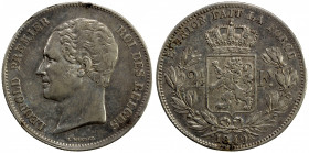 BELGIUM: Leopold I, 1831-1865, AR 2½ francs, 1849, KM-11, Cr-19, small edge defect, variety with small bust, rare denomination, VF to EF, R, ex Joe Se...