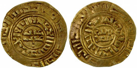 CRUSADERS: KINGDOM OF JERUSALEM: Late series, ca. 1220s-1260s, AV bezant (3.19g), CCS-5f, A-730, derived from Fatimid dinars of al-'Amir al-Mansur (11...
