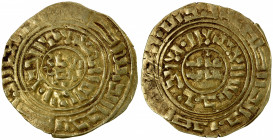 CRUSADERS: KINGDOM OF JERUSALEM: Late series, ca. 1220s-1260s, AV bezant (3.48g), CCS-5c, A-730, derived from Fatimid dinars of al-'Amir al-Mansur (11...